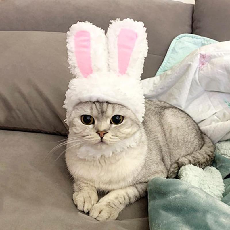 Cute Pet Costume Cosplay Rabbit Ears Cap Hat for Cat Halloween Xmas Clothes Fancy Dress with Ears Autumn Winter  Paty Accessorie