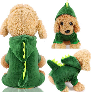 Pet Dog Cat Clothes Cute Funny Dinosaur Costumes Coat Winter Warm Fleece Clothing For Small Dogs Kitten Hoodie Halloween Cosplay