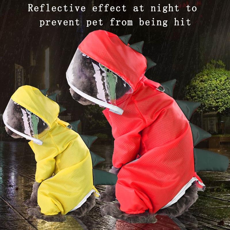 Summer Cartoon Dinosaur RainCoat With D-buckle Dog Clothes For Small Dogs Nylon Puppy Waterproof Rain Coat Chihuahua Pet Clothes